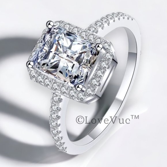 Certified 2ct. t.w. Diamond Radiant Cut Halo Engagement Wedding Ring - Picture 4 of 15